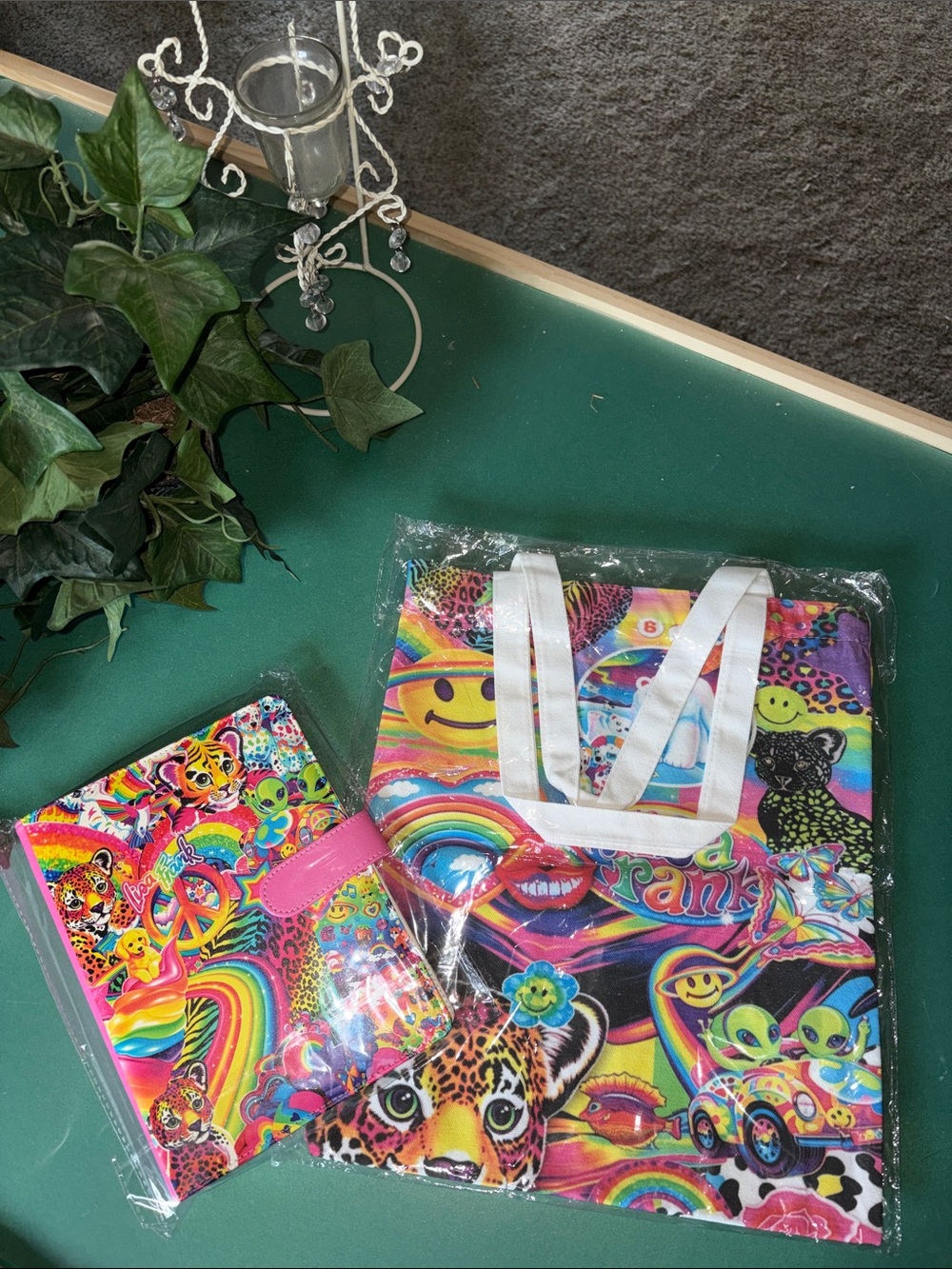 Lisa Frank Neon Rainbow Animal & Peace Sign Tote & Agenda. New in packaging